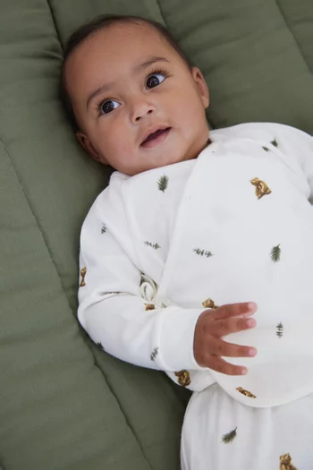 طقم بتصميم ملفوف ونقشة دب بني قطن وبامبو، قطعتان