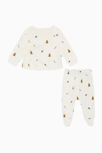 طقم بتصميم ملفوف ونقشة دب بني قطن وبامبو، قطعتان