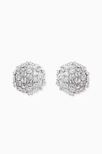 Flower Crystal Earrings in Silver-plated Brass