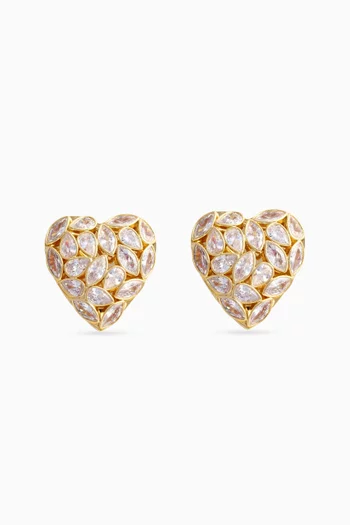 Heart Crystal-embellished Earrings in Gold-plated Brass