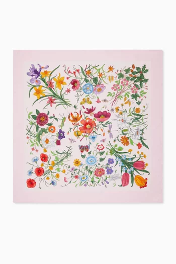 Floral-print Square Scarf in Silk Twill
