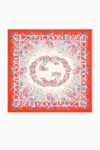 Interlocking G Floral-print Scarf in Silk Twill