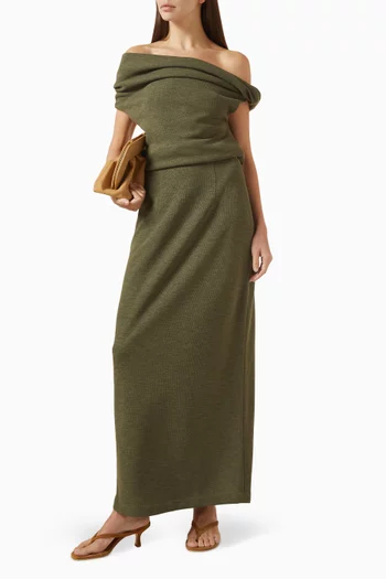 طقم بلوزة بأكتاف مكشوفة وعقدة ملفوفة وتنورة