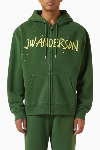 كنزة بغطاء رأس بطبعة وسحّاب في الأمام قطن