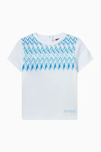 تي شيرت بنقشة خطوط متعرجة قطن