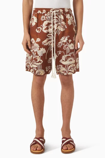 Painted Peonies Shorts in Linen