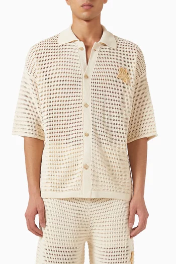 تي شيرت بولو بزهور كروشيه مزيج قطن