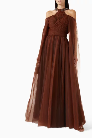 Cold-shoulder Gown in Tulle