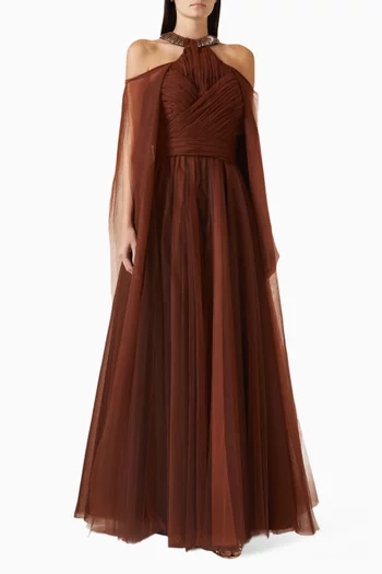 Cold-shoulder Gown in Tulle