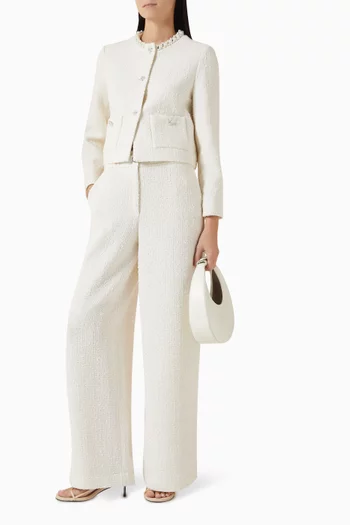 جاكيت بشريط مطرز باللؤلؤ تويد