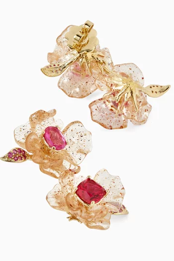 أقراط متدلية بيتونيا مرصعة بياقوت أحمر ومطلية ذهب عيار 18