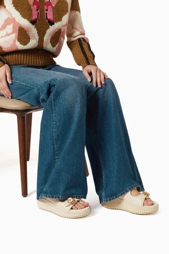 Nama Buckle Wedge Sandals in Leather