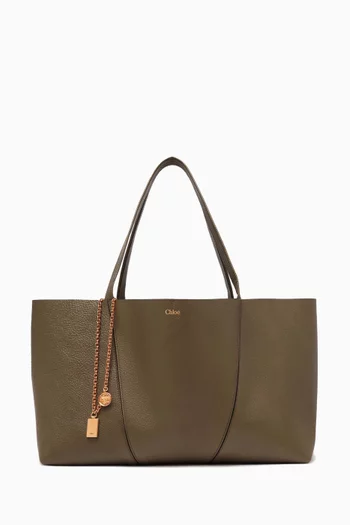 Large Spin East West Tote Bag in Shiny Grained Calfskin