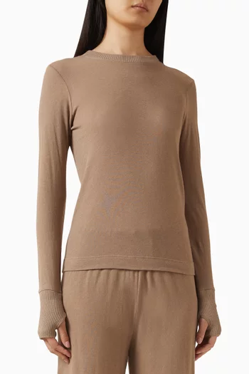 Easy Cuffed Crewneck Top in Cashmere Jersey