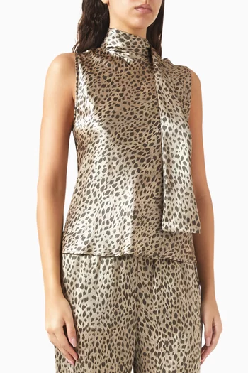 Cheetah-print Top in Silk Satin