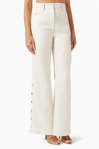 Gracie Button-detail Pants in Tweed