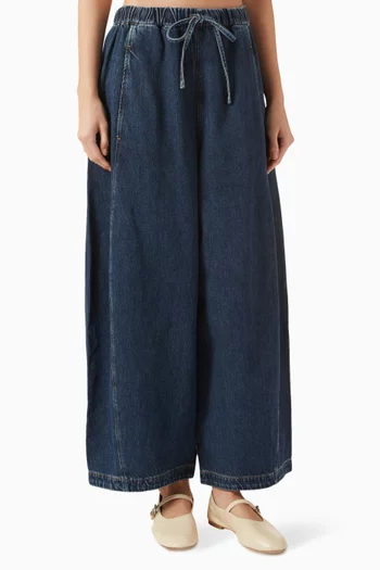 Barrel-leg Drawstring Pants in Denim