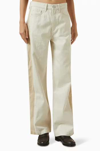 بنطال جينز لوغان بتصميم مقسم لأجزاء وقصة ساق واسعة دينم