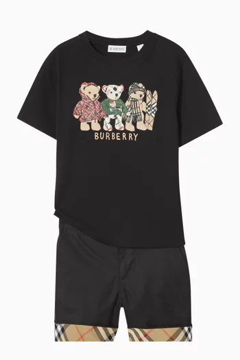 شورت بنقشة مربعات بحواف مطوية  قطن