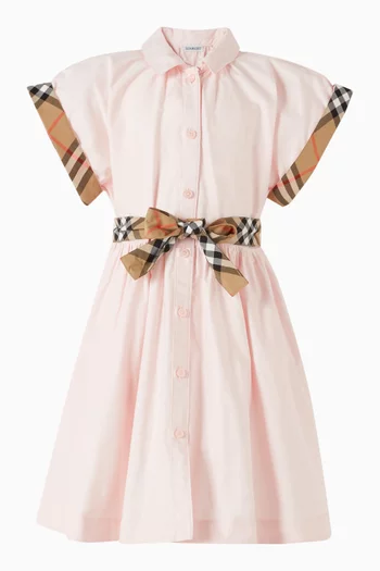 Check Trim Shirt Dress in Cotton