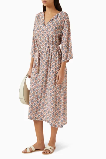 Geometric Leaf Midi Dress in Viscose