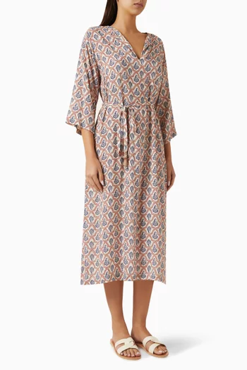 Geometric Leaf Midi Dress in Viscose