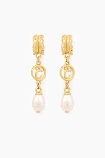 Pearl Drop Earrings in Brass