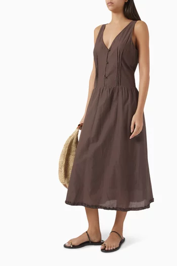 Pintuck Midi Dress in Cotton-voile