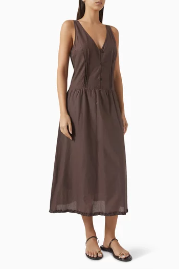 Pintuck Midi Dress in Cotton-voile
