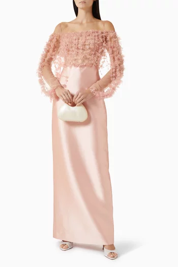 فستان سهرة ايفيت مزين بتطريزات تول وتفتا