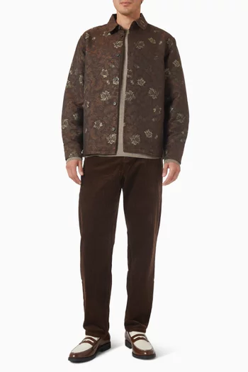 قميص كالب بنمط جاكيت بنقشة زهور جاكار مزيج قطن