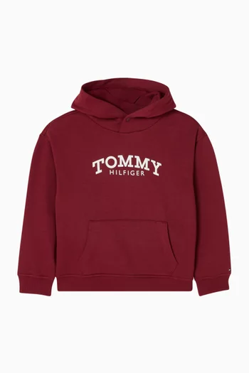 كنزة بغطاء رأس وطبعة الماركة مزيج قطن