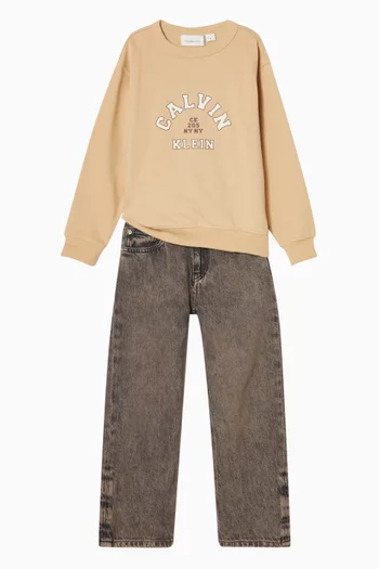 سويت شيرت بتصميم جامعي وشعار الماركة قطن تيري