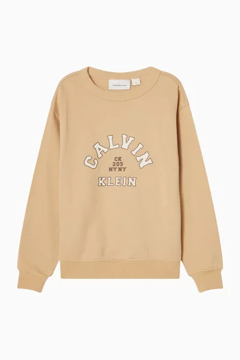 سويت شيرت بتصميم جامعي وشعار الماركة قطن تيري