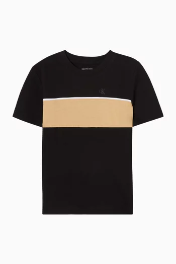 تي شيرت بتصميم مقسم بألوان قطن