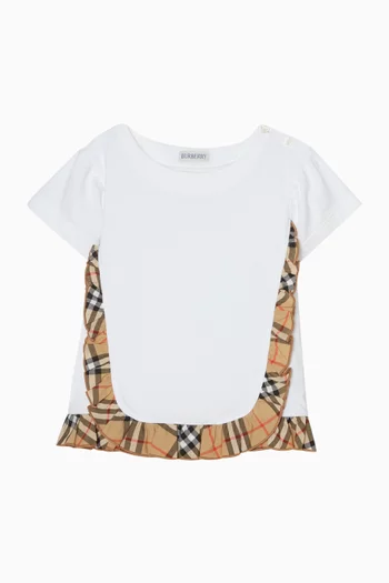 Check Ruffle T-shirt in Stretch Cotton