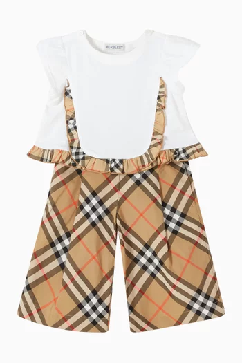 تي شيرت مزين بكشكش ونقشة مربعات