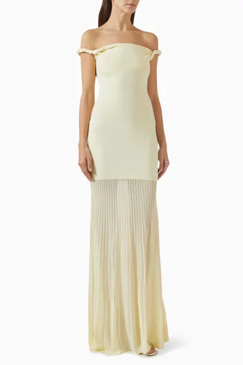 فستان اليا بأكتاف مكشوفة وحمالات ملفوفة