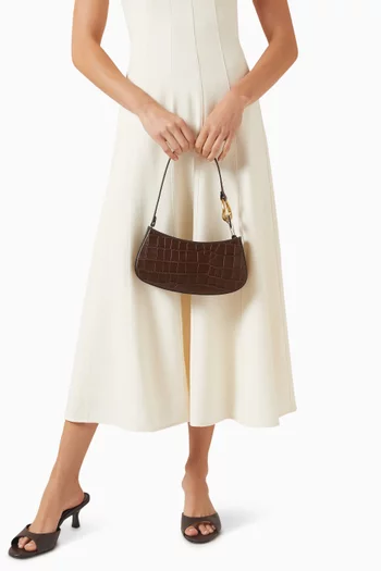 Ollie Shoulder Bag in Croc-embossed Leather