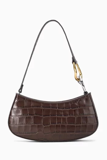 Ollie Shoulder Bag in Croc-embossed Leather