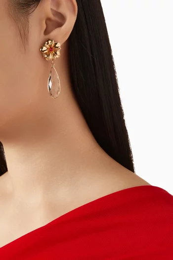 أقراط متدلية اوميجا على شكل زهرة ومشبك كبس نحاس مطلي بلون ذهبي