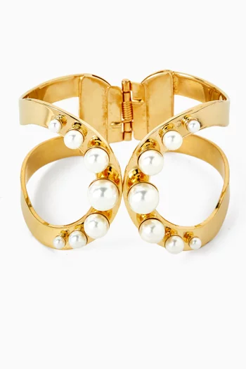 سوار كلاستر مرصع بلؤلؤ نحاس مطلي بلون ذهبي