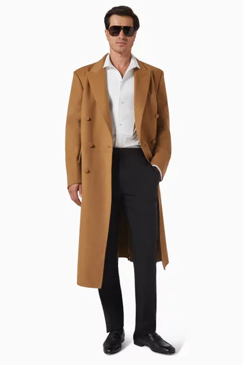 معطف صوف وكشمير بوجهين وتصميم مقسم 