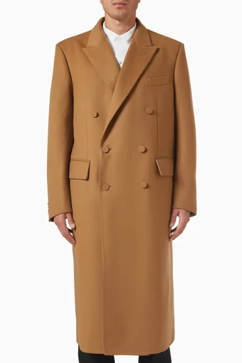 معطف صوف وكشمير بوجهين وتصميم مقسم 