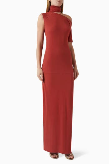 فستان سيسيلي بقصة غير متماثلة بوشاح قطن