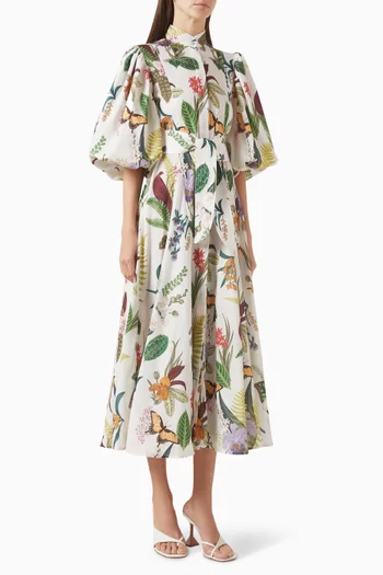 فستان بروميليا متوسط الطول كتان