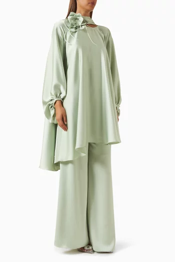 3D Floral-applique Top & Pants Set