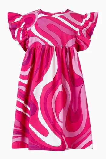 فستان جيرسيه بكشكش وطبعة