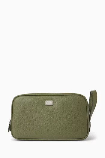 حقيبة صغيرة للسفر بحلية شعار الماركة جلد ألباين