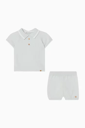 طقم سترة وشورت بياقة بولو منسوج